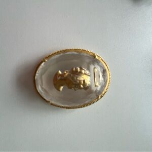 AS IS Gold toned and Clear Cameo Brooch